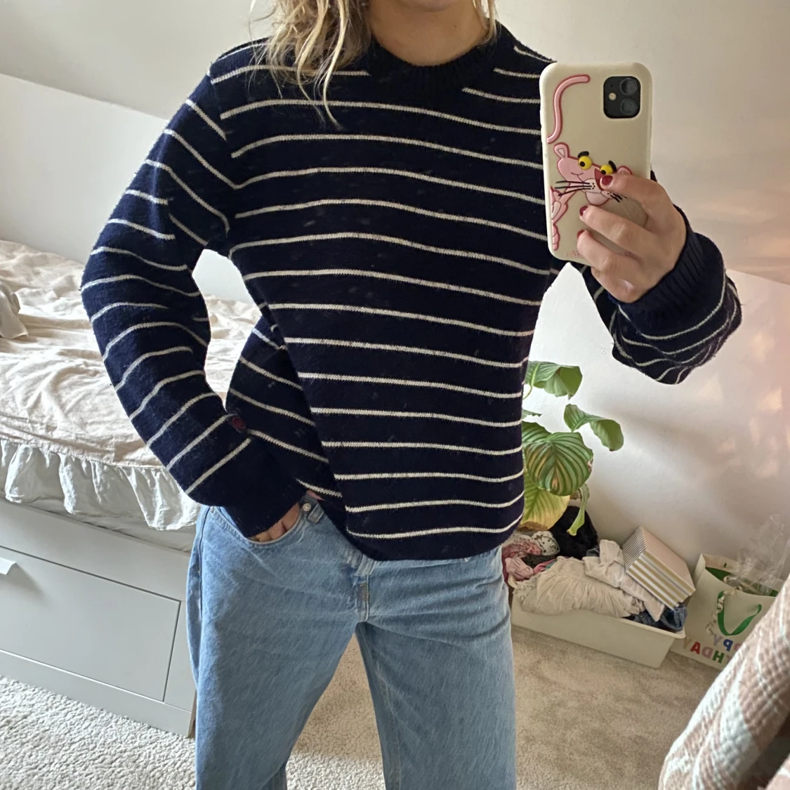 Stickad randig tröja - 90