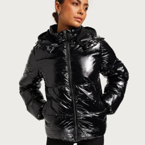 Svart glansig vinterjacka - Säljer denna vinterjackan från Nelly. Den är i jättebra skick och där är inga defekter. Skriv om ni vill ha egna bildrr