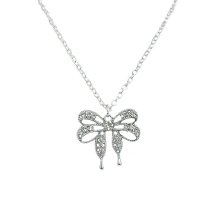 Silverfärgat halsband med rosett - Elegant silverfärgat halsband med en glittrig rosettformad hängsmycke. Perfekt för att lägga till en touch av glamour till din outfit. 45cm+5cm förlängning