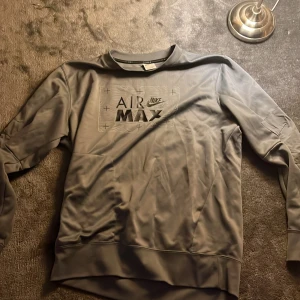 Grå Nike Air Max tröja - Säljer en stilren grå Nike Air Max tröja med tryck på framsidan. Tröjan har långa ärmar och en rund halsringning. Perfekt för en avslappnad stil.  Storlek L köpte från JD.  Men vill bli av med den 