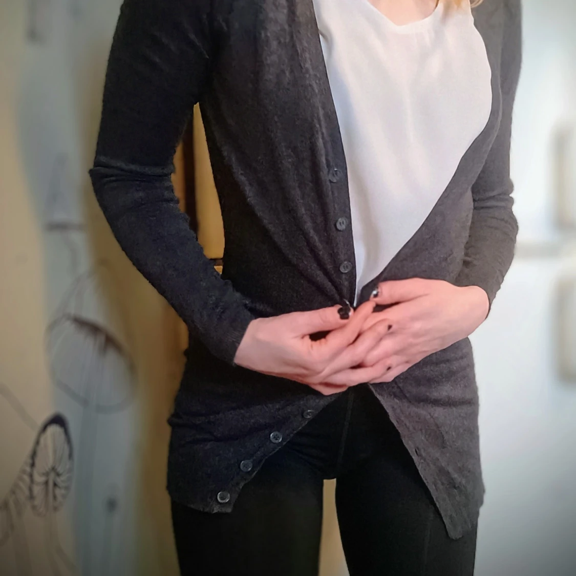 Mörkgrå klassisk Basic kofta med knappar - 93