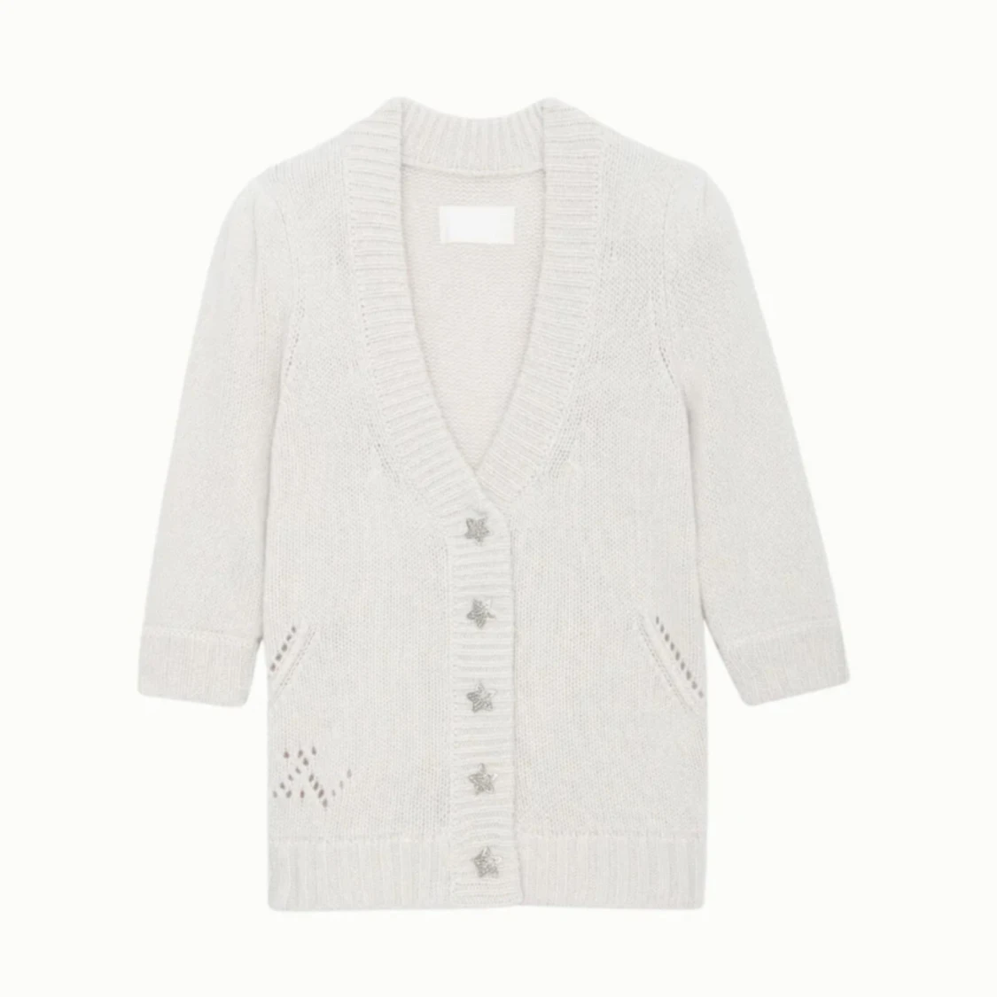 Vit stickad kofta med stjärnknappar - 3