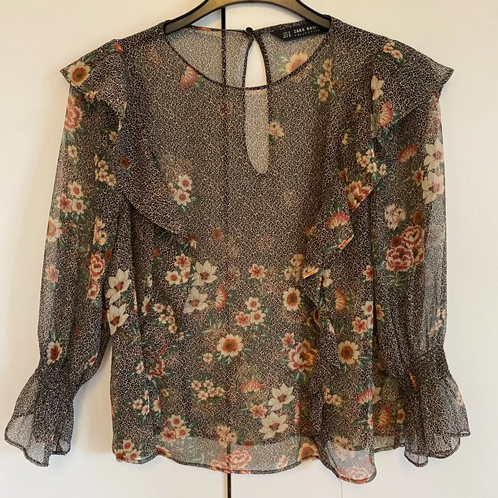 Cute floral sheer top from Zara. Never worn and in excellent condition. 3/4 sleeve and frills.  Size: M Medium. Blusar.