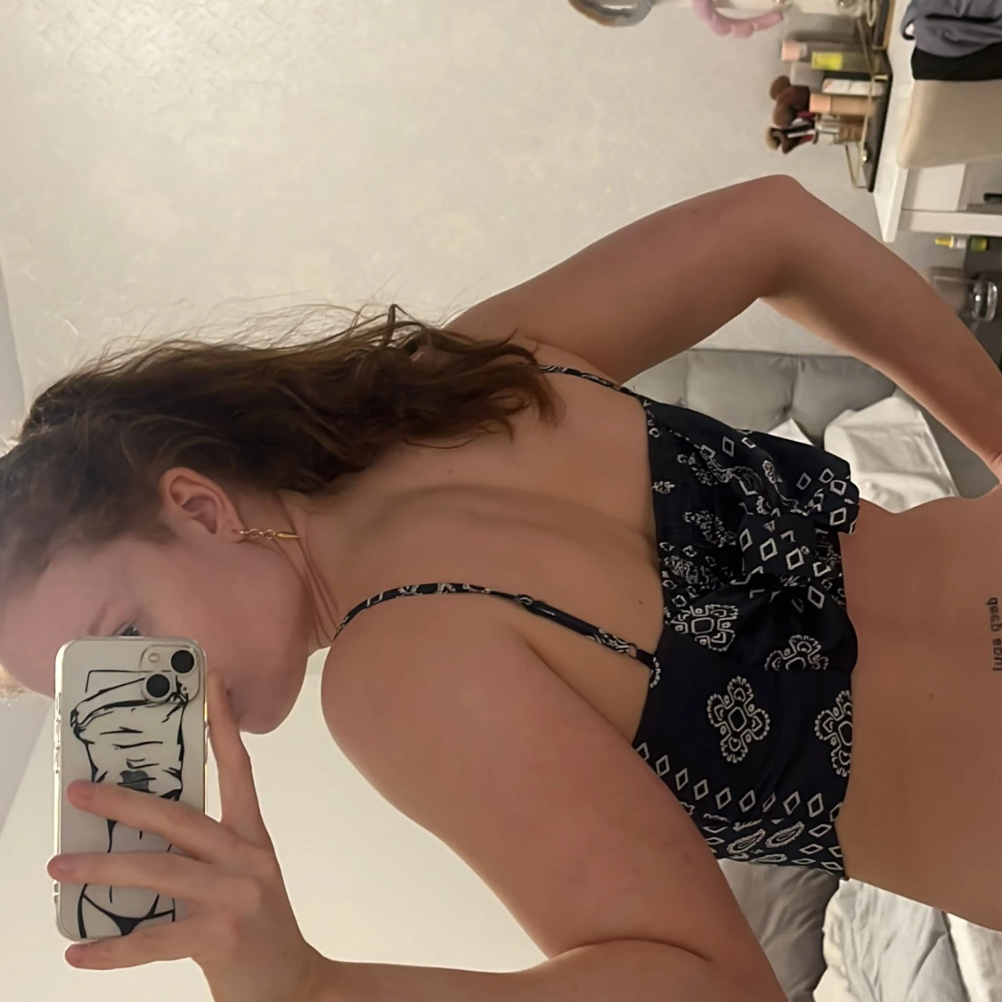 Blå mönster festtopp - 90