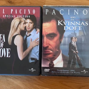 DVD-filmer med Al Pacino - Säljer två DVD-filmer med Al Pacino: 'Sea of Love' Special Edition och 'En kvinnas doft'. Perfekt för filmkvällar med klassiska thrillers och drama. Båda filmerna är i bra skick och kommer i sina originalfodral. Perfekt för samlare eller filmälskare!
