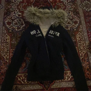 luvtröja med päls från Hollister - Säljer en snygg luvtröja från Hollister med mysig päls huva. Perfekt för kyliga dagar! Luvtröjan har dragkedja och textdetaljer på bröstet. 
