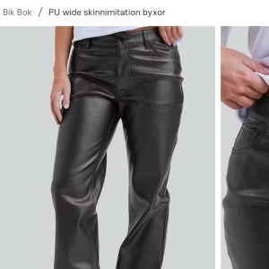 PU wide byxor från Bikbok - Pu wide skinnimitation lågmidjade byxor från BikBok i storlek 40 men passade mig som 38. Säljer dom nu då de blivit för stora för mig. Knappt använda. Inköpspris 599