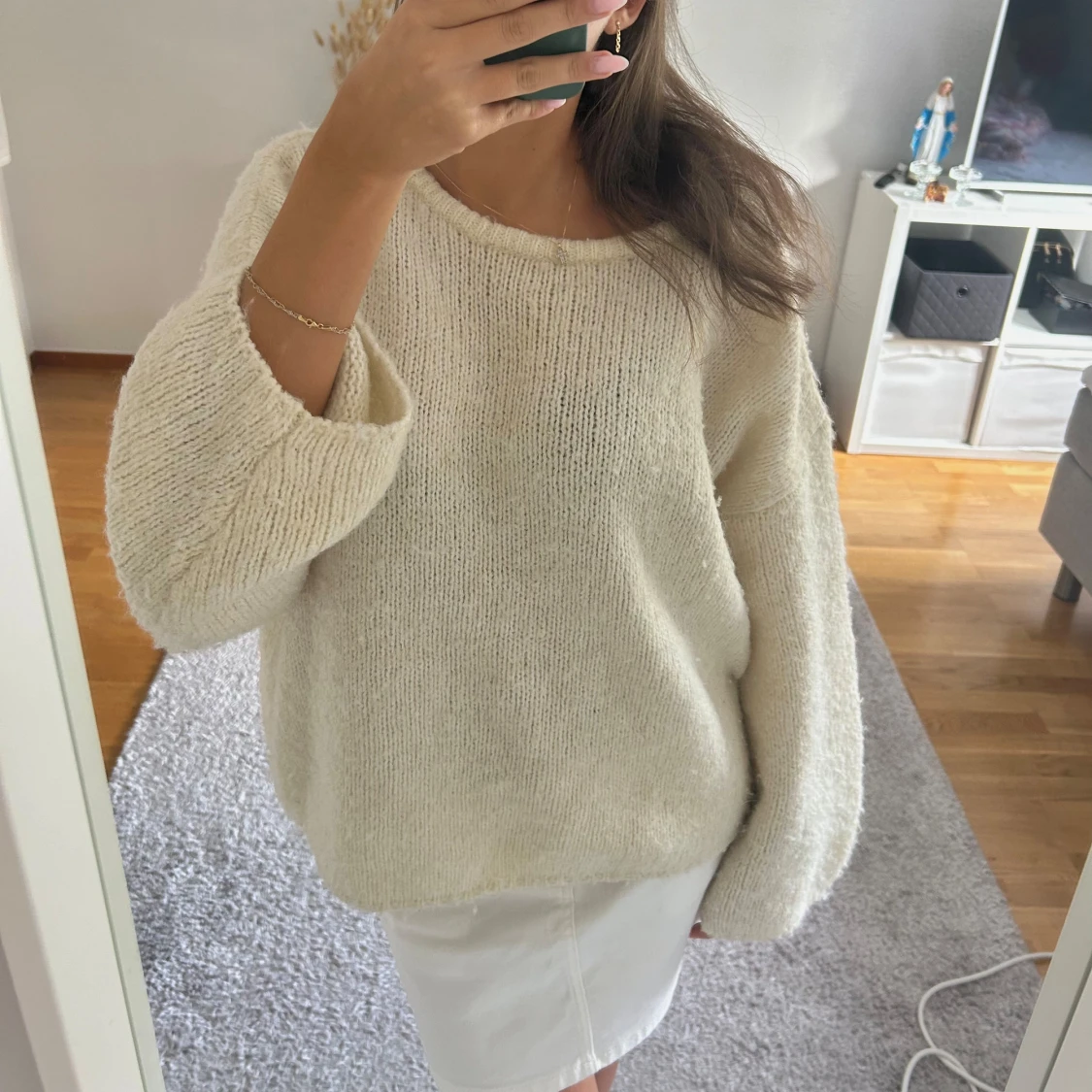 Beige stickad tröja  - 90