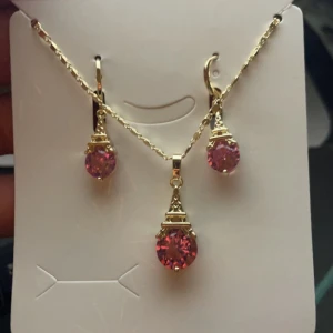 18k guldplaterat halsband med örhänge  - 18k guld planterad halsband och örhänge… Paris design, finns i rosa och vit färg 