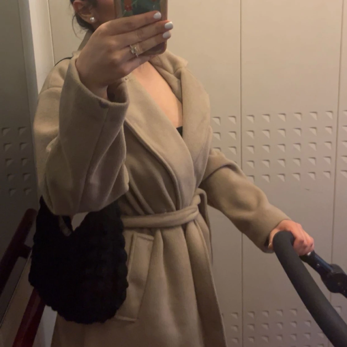 Beige kappa med knytband - 90