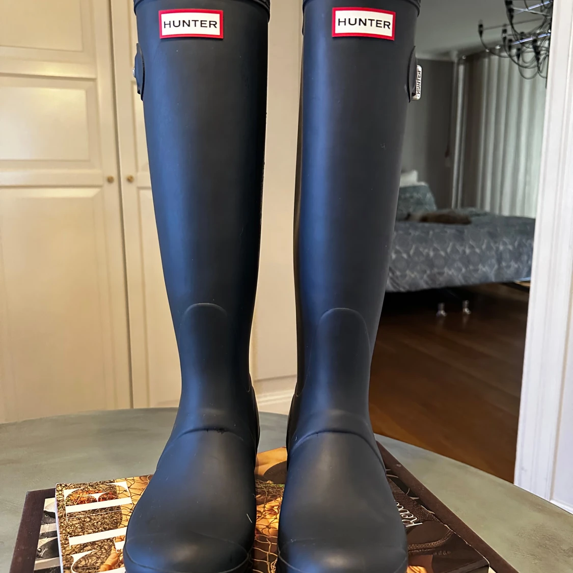 Blå stövlar från Hunter