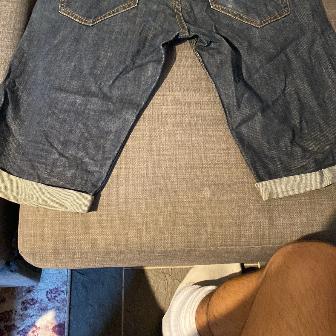 Jeansshorts med uppvikta ben - 90