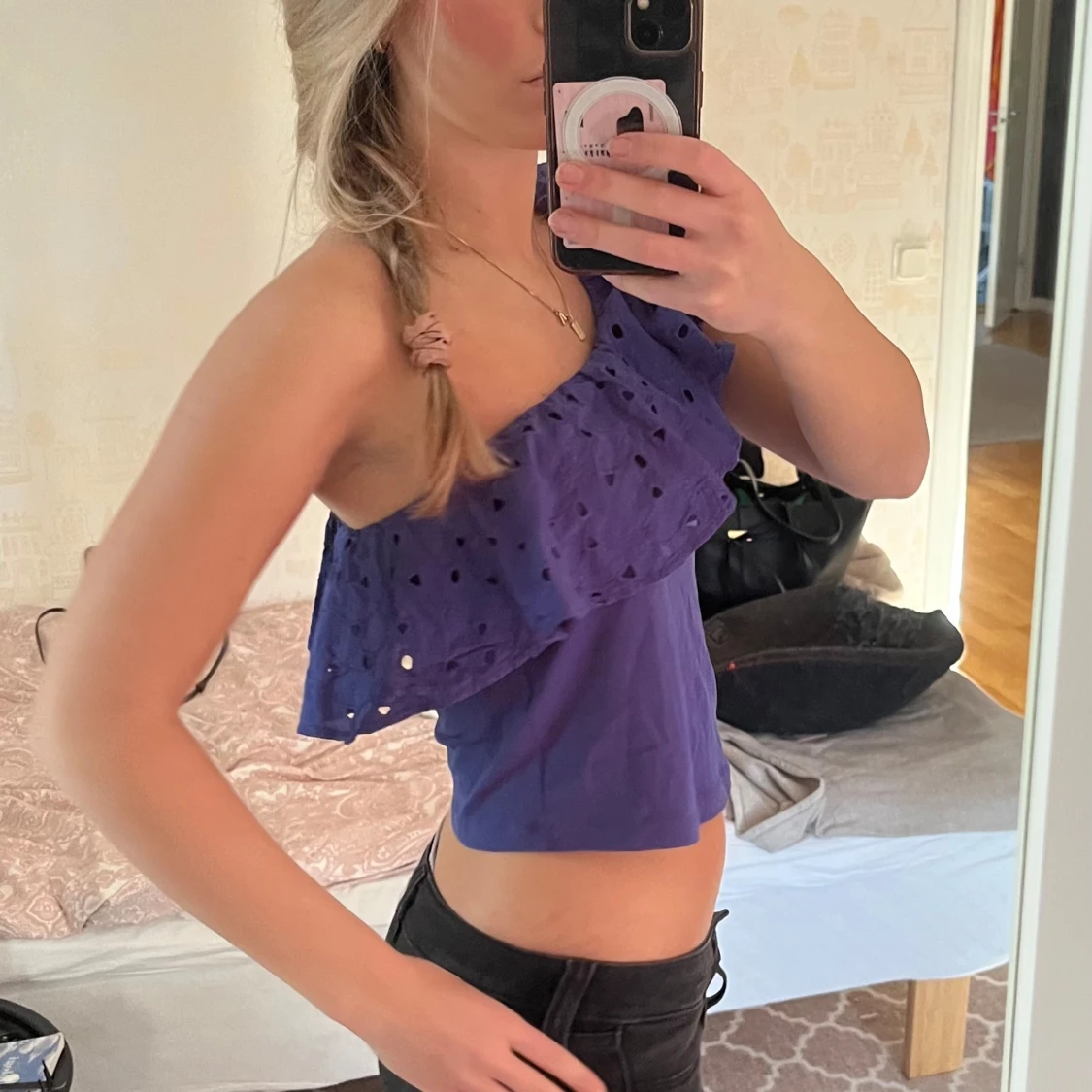 Blå oneshoulder topp - 3