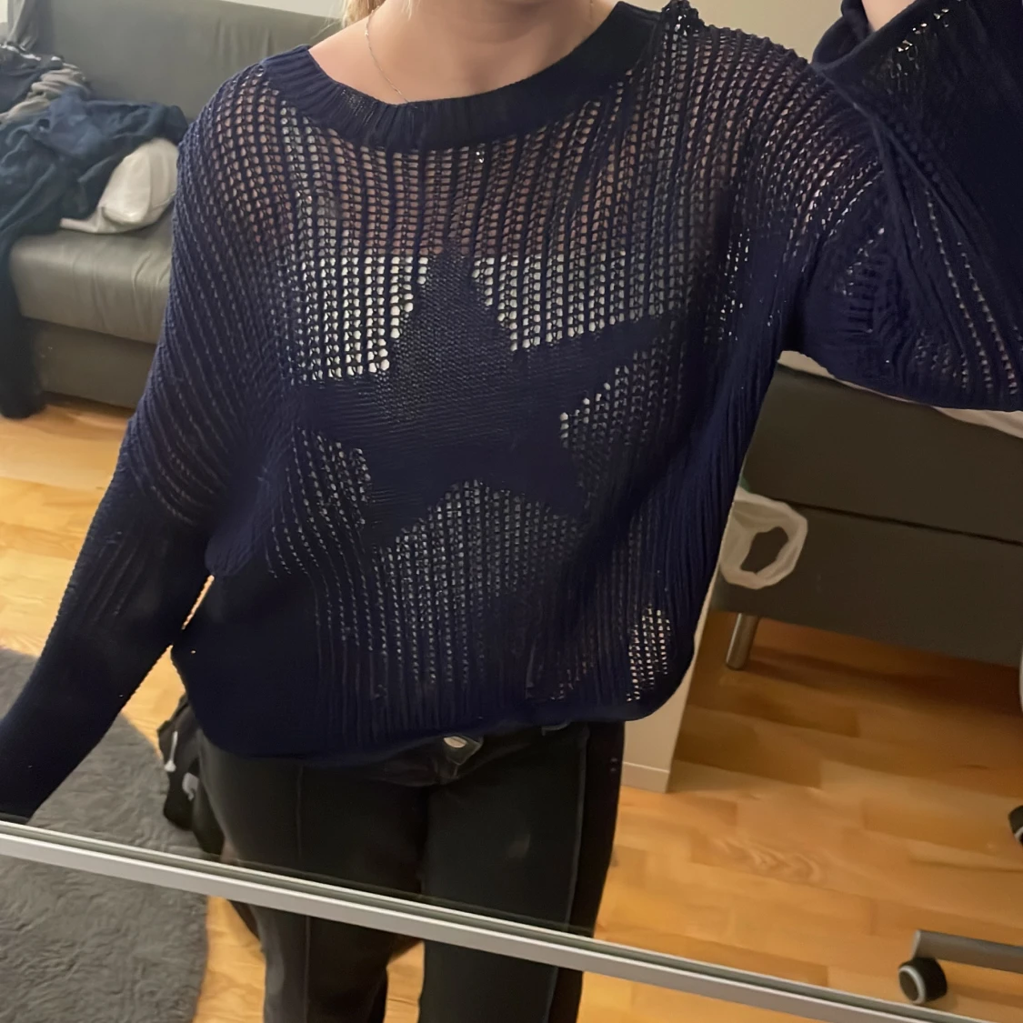 Y2k Mörkblå stickad tröja med stjärna