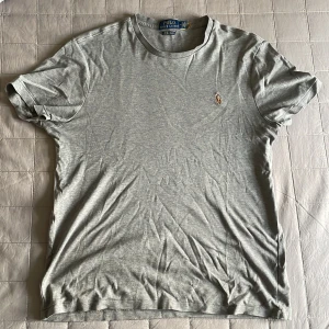 Grå t-shirt från Ralph Lauren - Säljer en stilren grå t-shirt från Ralph Lauren med en broderad logga på bröstet. T-shirten har en custom slim fit passform och är tillverkad i mjukt material. Perfekt för en avslappnad look. Nypris ca 750kr