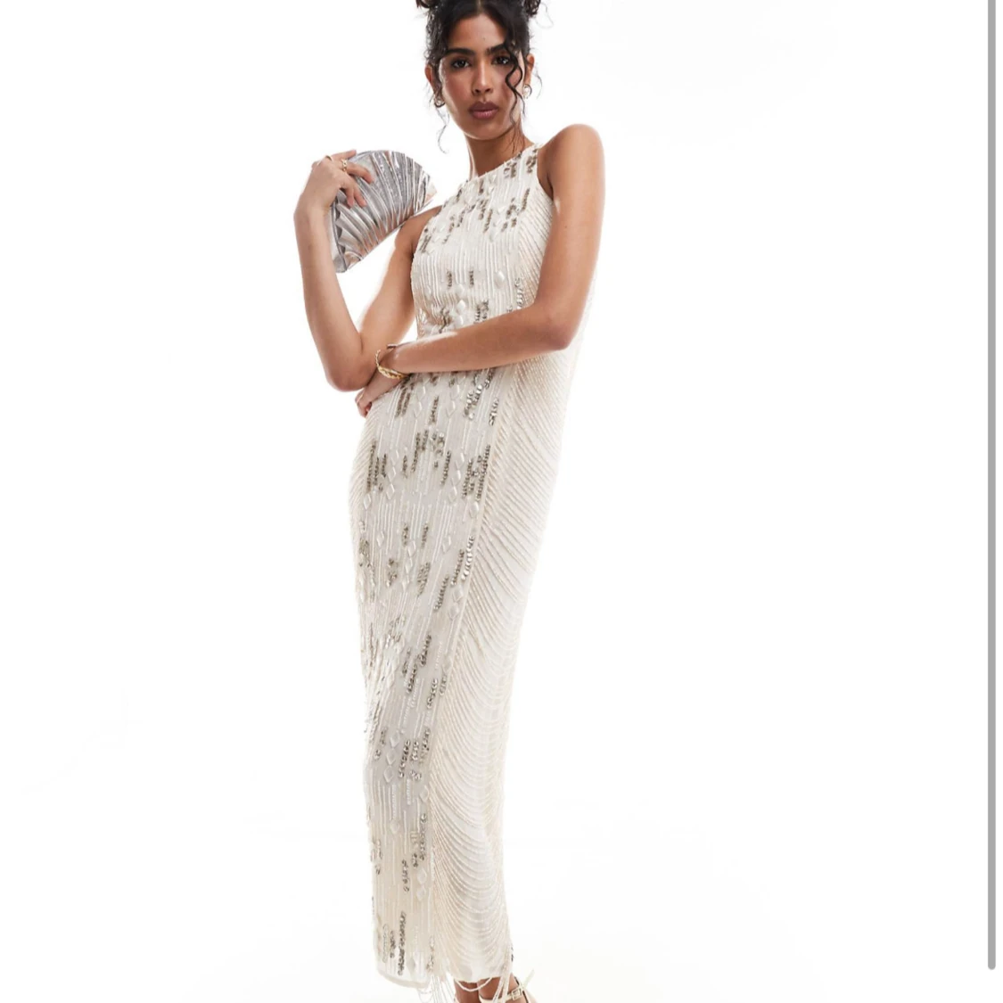 Vit glittrig långklänning - 90