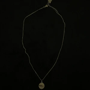 Silverhalsband från Guess - Snyggt silverhalsband från Guess med en rund berlock täckt av glittrande stenar och Guess-loggan. Kedjan är tunn och elegant, perfekt för både vardag och fest. Triangelformad detalj vid låset med Guess ingraverat och en liten sten. Halsbandet är oanvänt. 💕