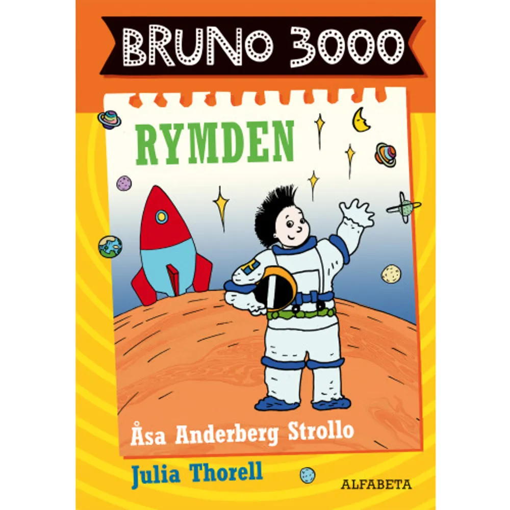 Jag heter Bruno och är åtta år.Jag har levt i tretusen dagar någonting. Det här är tredje boken om mitt liv.Jag gillar lego, Minecraft och att leka med min kusin Rasmus. Han vill att jag ska sova över, men det går bara inte. Jag önskar att jag var en astronaut som kunde åka ut i rymden med min raket och inte vara rädd för någonting! Inte ens för svarta hål!Bruno 3000 är en serie humoristiska böcker om vänskap, saknad och stora känslor för lågstadieåldern.    Format Inbunden   Omfång 89 sidor   Språk Svenska   Förlag Alfabeta   Utgivningsdatum 2018-04-06   Medverkande Julia Thorell   ISBN 9789150119947  . Böcker.