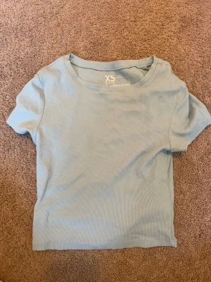 Ljusblå ribbad t-shirt XS - Säljer en ljusblå ribbad t-shirt från Monki i storlek XS. T-shirten har korta ärmar, rund halsringning och är gjord i mjuk bomull. Enkel och stilren modell som passar perfekt till jeans eller kjol.