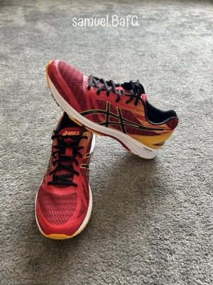 Asics GEL-DS 22 Löparskor - Snygga orange/röda ASICS GEL-DS Löparsko som är luftiga och kända för att vara bekväma. Dom har aldrig använts bara testats på och tagits några steg med. Storlek 46. Nypris 1500kr. Man får med dom i en annan skokartong originalet är slängt.