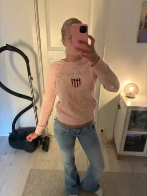 Ljusrosa sweatshirt från Gant - Ljusrosa sweatshirt från Gant med broderad logga och sköld på bröstet. Tröjan har rund halsringning, ribbade muddar och en avslappnad passform. Perfekt för en casual och sportig stil.