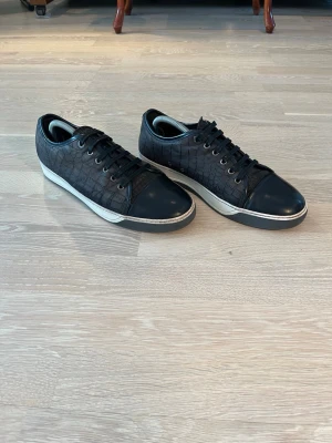 Lanvin - Säljer ett par lanvin skor med krokopräglat mönster och svarta skosnören. Skorna har svart tåparti i slätt material och vit sula. De har en liten fläck på ena sulan som går att tvätta bort.