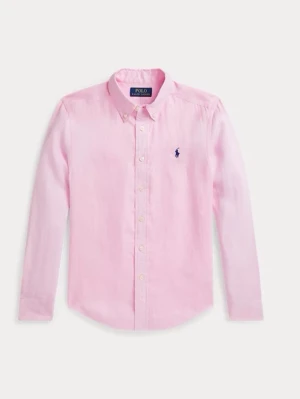 Rosa skjorta från Polo Ralph Lauren - Klassisk rosa skjorta från Polo Ralph Lauren med diskret vit rand och mörkblå broderad logga på bröstet. Skjortan har lång ärm, knappar framtill och button-down krage. Perfekt för en clean och stilren look. Inga tecken på slit eller användning. Storleken är M men den är lite loose så i min stil tycker jag den är snyggare på L 