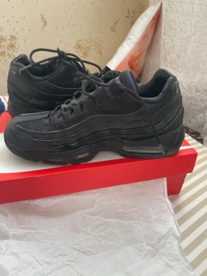 Nike Air Max 95 helsvarta sneakers - Säljer ett par helsvarta Nike Air Max 95 sneakers med klassisk vågig design och synlig Air-dämpning i sulan.  Kan gå ner i pris vid snabb affär!