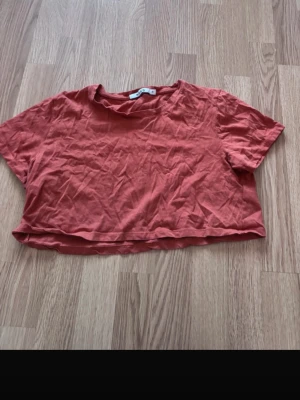 Rostfärgad croppad topp från NA-KD - Säljer en enkel och snygg croppad topp från NA-KD i en rostfärgad ton. Toppen har korta ärmar och rund halsringning, tillverkad i mjuk bomull. Perfekt att matcha med höga jeans eller kjol.