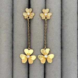 Guldiga blommiga hängörhängen - Par