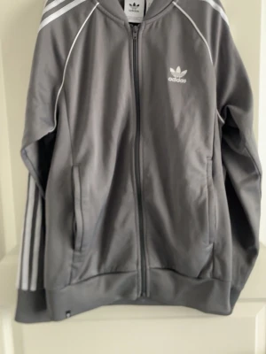 Grå zip hoodie från Adidas - Säljer en grå zip hoodie från Adidas och är tillverkad av material med Parley Ocean Plastic. Perfekt för en sportig och avslappnad stil.