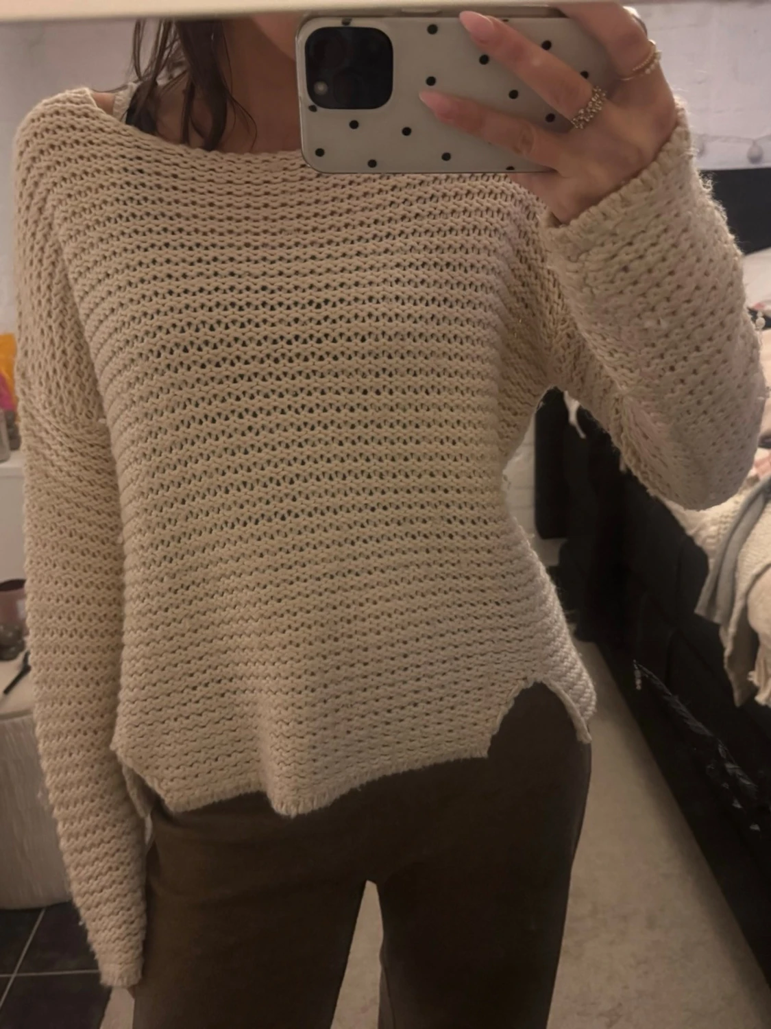 Beige oversized stickad tröja - 1