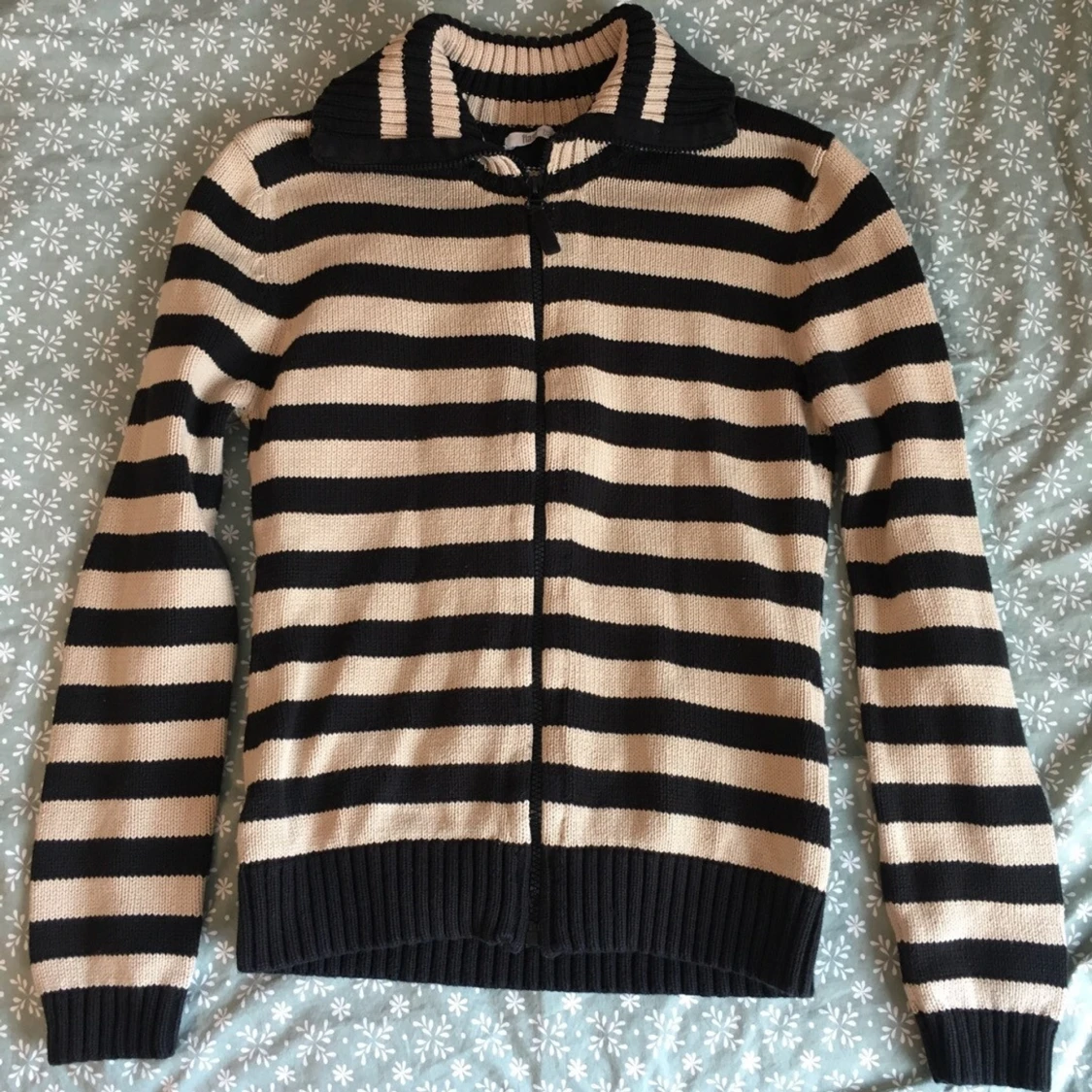 Vintage randig stickad kofta/ tröja/ polo, y2k/ cyber/ alt/ 2000s/ 00tal - 1