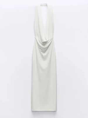 Vit långklänning med draperad urringning - Vit lång klänning, aldrig använd