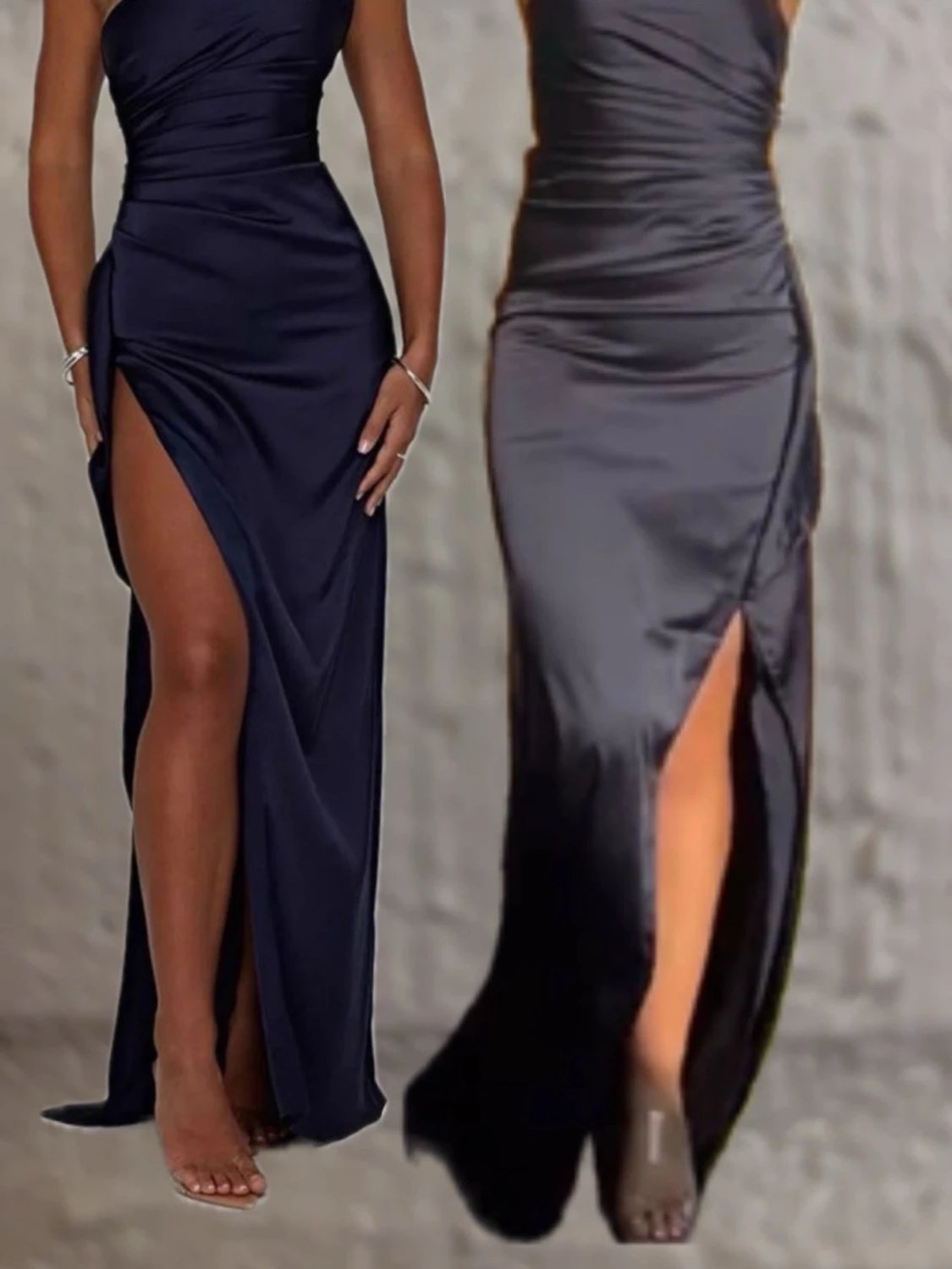 Marinblå långklänning med slits - 2