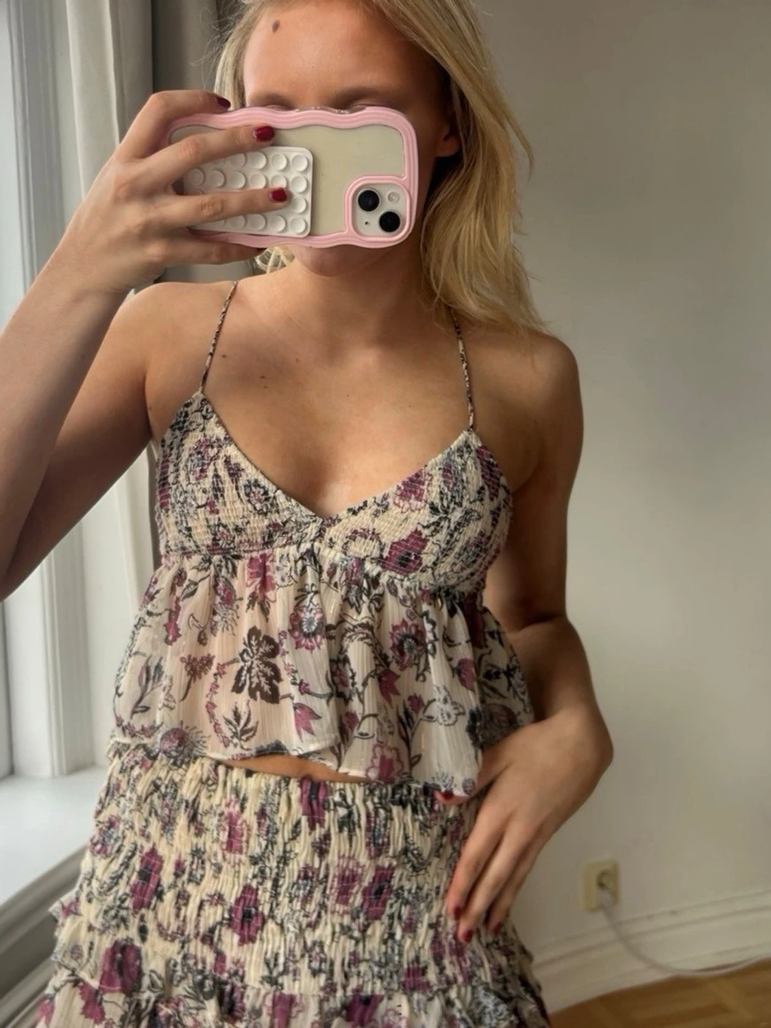 Blommig volang topp med tunna band💖 hela setet - 2