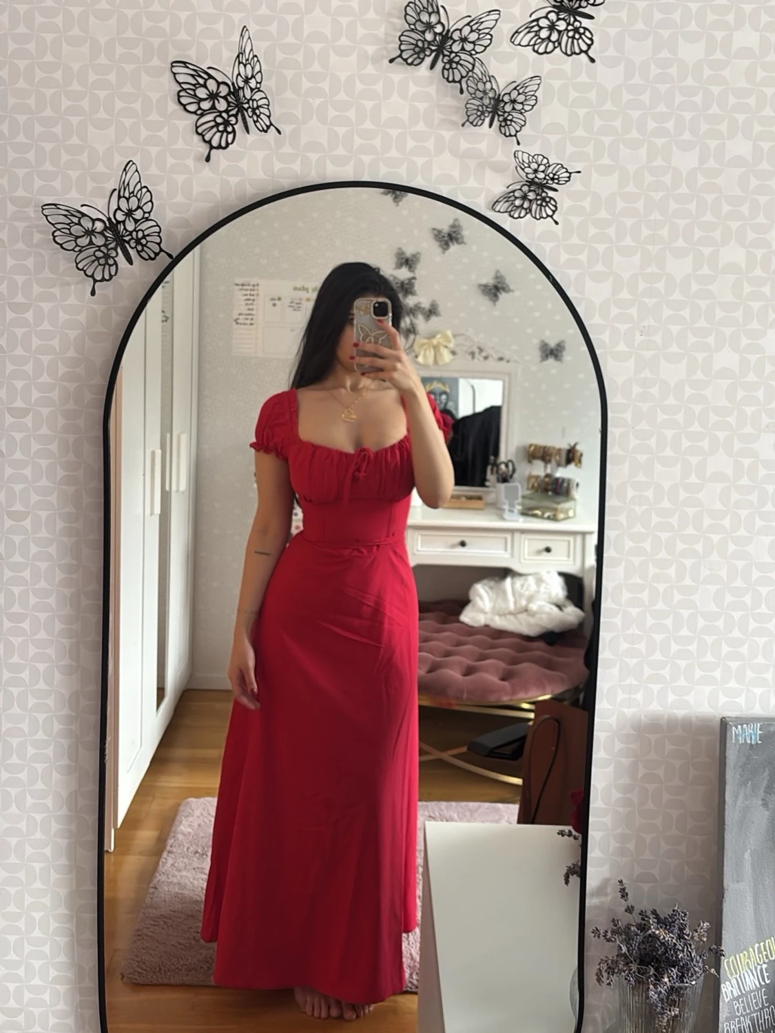 Röd långklänning med snörning - 2