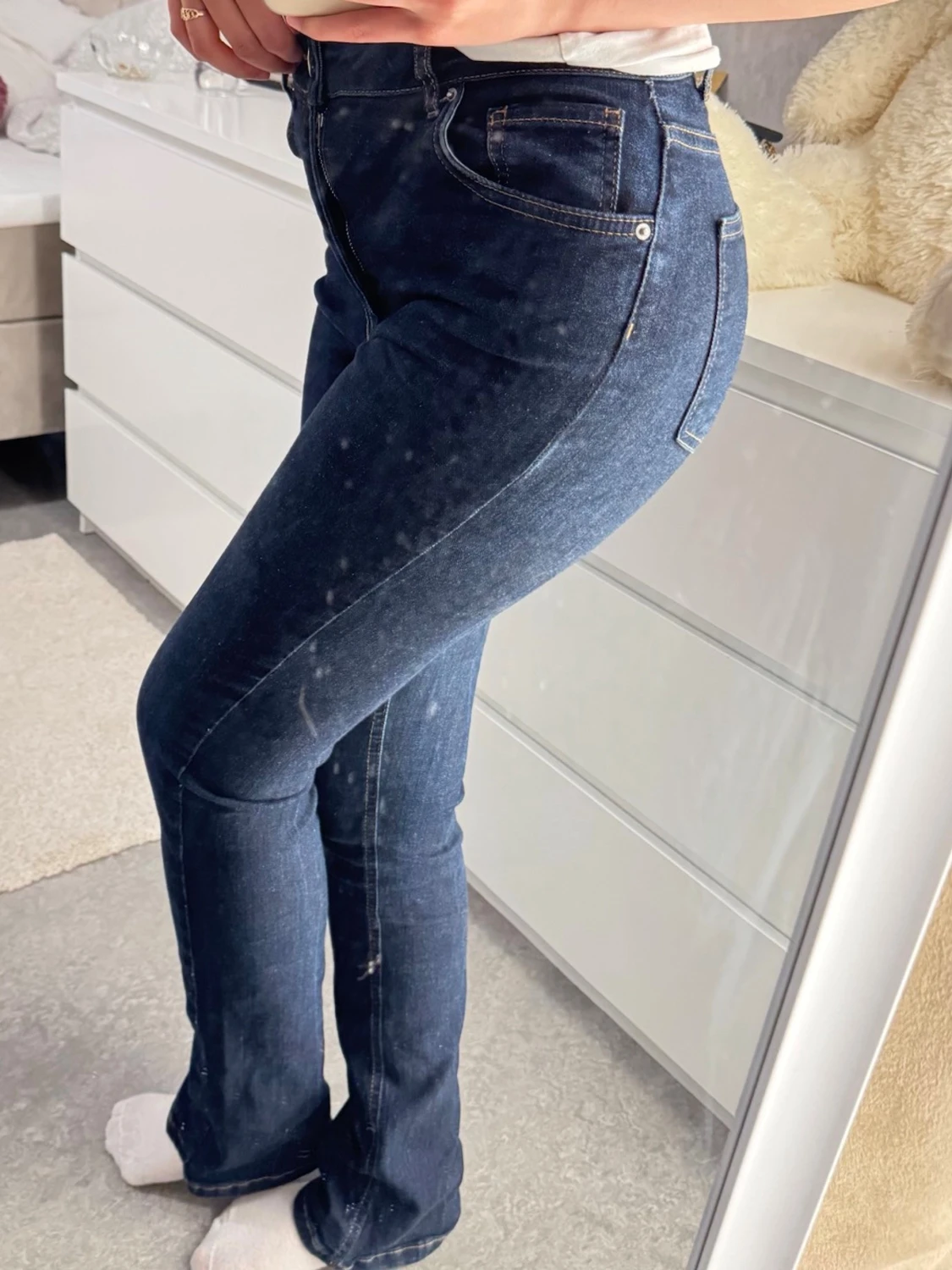 Mörkblå raka jeans med hög midja - 1