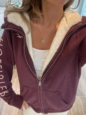 Hollister zip med foder  - Storlek L, modell har en storlek M. Huvtröjan är något nopprig/urtvättad, litet hål i ficka. 
