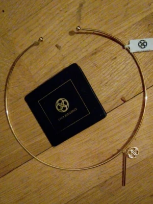 14k Guldfärgat halsband Daily Elegance - Stilrent halsband i guldfärgad metall från Daily Elegance. Halsbandet är stelt och har en minimalistisk design med en rund dekorativ detalj och en liten stav. Perfekt för att lyfta din outfit med en modern touch.