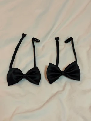 2-pack Svarta flugor i satin - Två klassiska svarta flugor i glansigt satintyg med justerbara band och spänne. Perfekta som accessoar till skjorta eller kostym för en stilren look. Enkel att ta på och av tack vare spännet. Säljes som par.