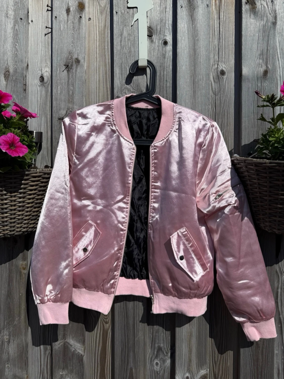 Rosa satin bomberjacka (XS)