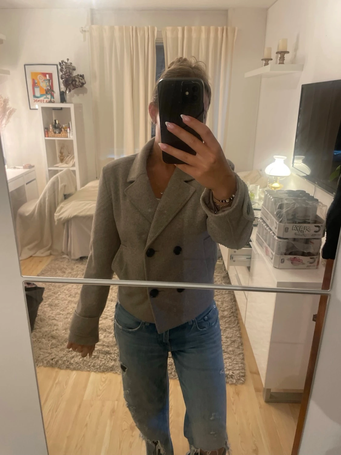 Beige dubbelknäppt kappa från Only