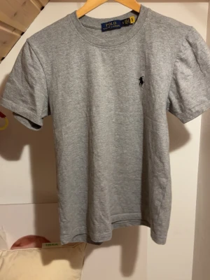 Grå t-shirt från Polo Ralph Lauren - Klassisk grå t-shirt från Polo Ralph Lauren med broderad logga på bröstet. T-shirten har rund halsringning och korta ärmar. Tillverkad i mjuk bomull för en skön och avslappnad stil.
