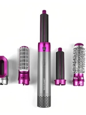 Silky Planet multifunktionellt stylingverktyg - Multifunktionellt stylingverktyg från Silky Planet i silver och metallic rosa. Inkluderar flera utbytbara borsthuvuden och tillbehör för att skapa olika frisyrer. Tillverkad i plast och metall med smart temperaturreglering och enkel fastsättning av tillbehör. Har inte ens öppnat paketet! 