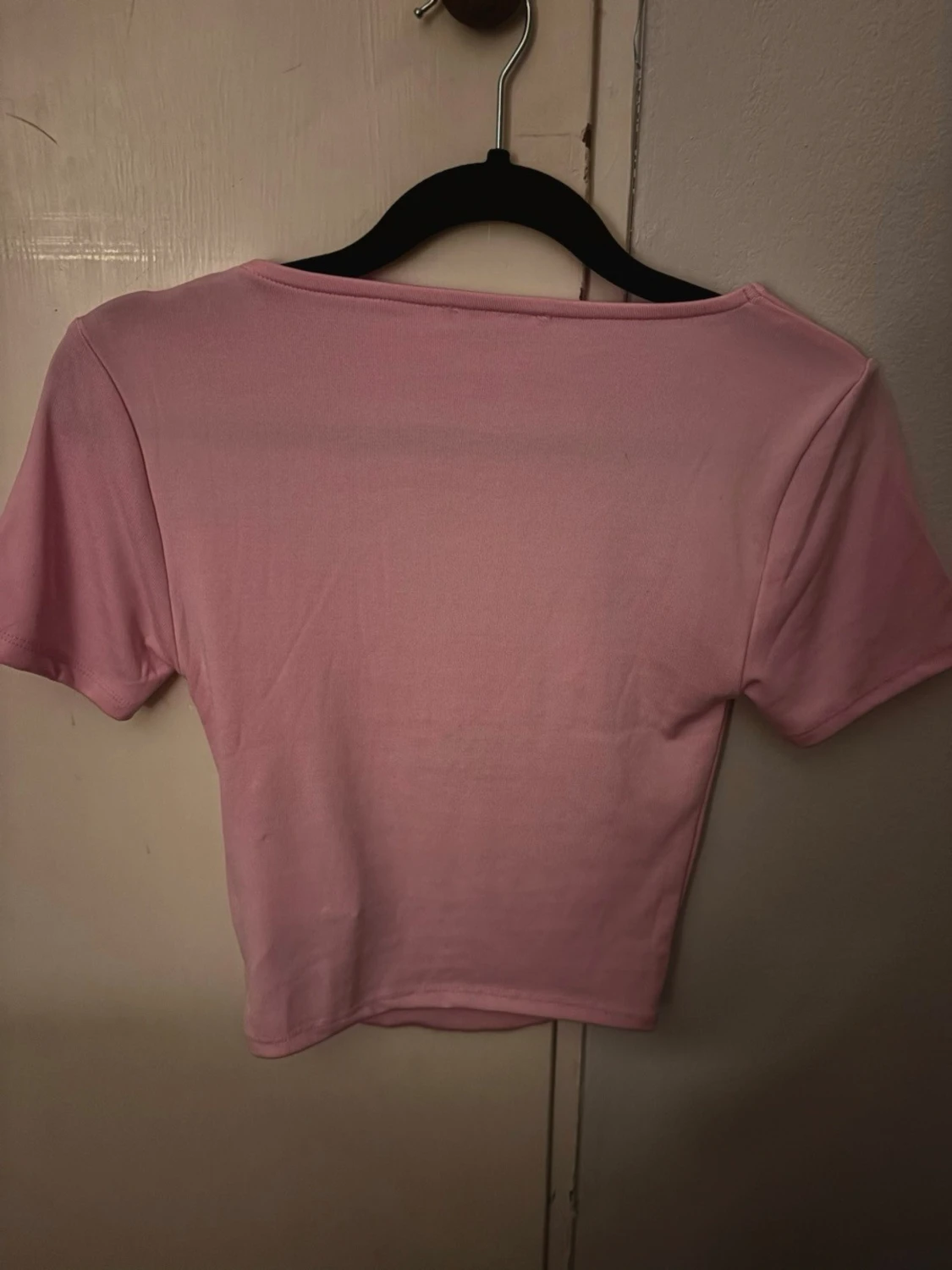 Ljusrosa croppad topp med fyrkantig ringning - 3