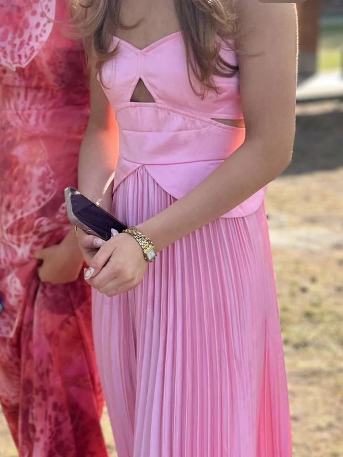 Lång rosa plisserad klänning - 2