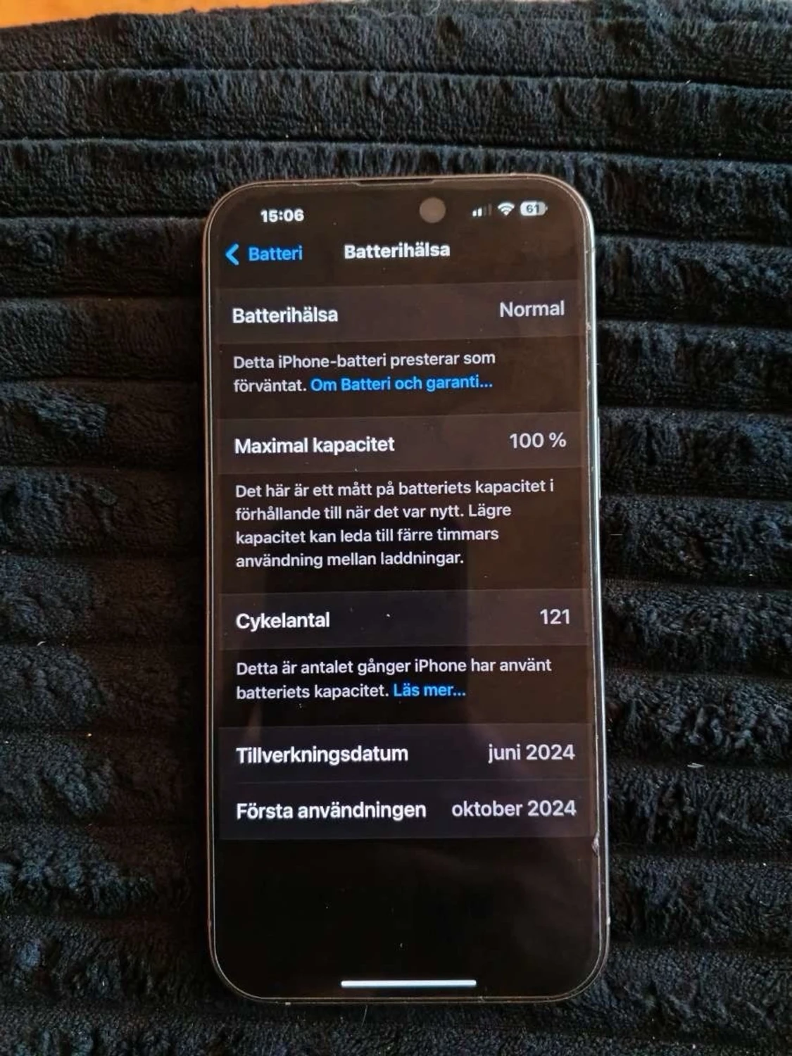 Iphone 15 PRO max 100% batterihälsa. - 2