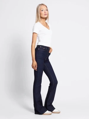 Mörkblå bootcut jeans  - Snygga mörkblå bootcut jeans från med hög midja och klassiska fem fickor. Jeansen har utsvängda ben och är tillverkade i stretchig denim för en bekväm passform. Perfekta för dig som gillar en retroinspirerad look.