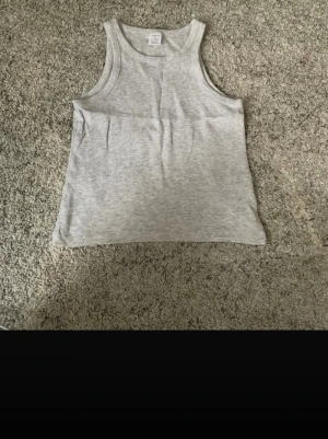 Grå ribbad linnetopp - Snygg grå ribbad linnetopp med klassisk rund halsringning och ärmlös design. Perfekt att matcha med jeans eller shorts för en avslappnad look. Enkel och stilren modell som passar till många outfits.